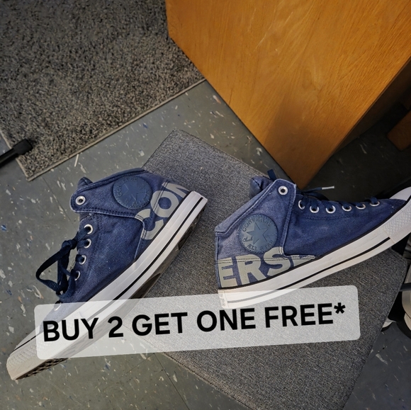 BUY 2 GET ONE FREE* Converse Blue High-Top Sneakers - Picture 1 of 8